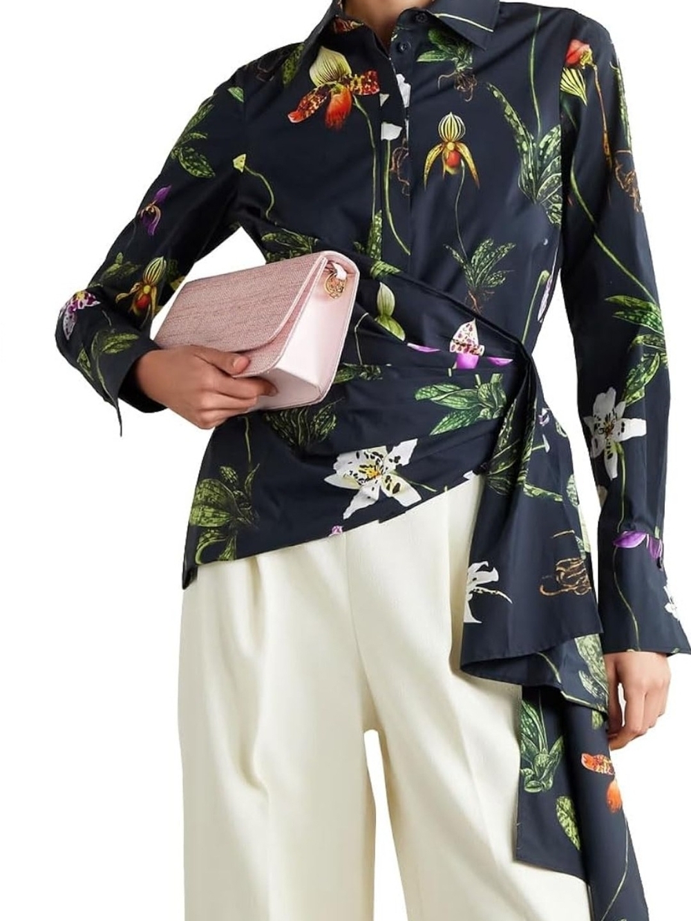 Black Floral Asymetric Blouse, Large